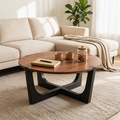 Round wood coffee table - round,