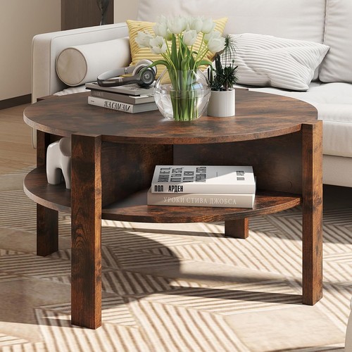 Round coffee table tier mid - 2-tier,