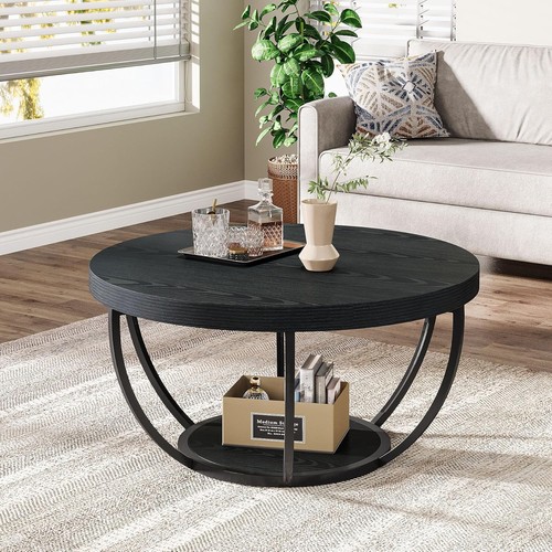 Black round coffee table - black,