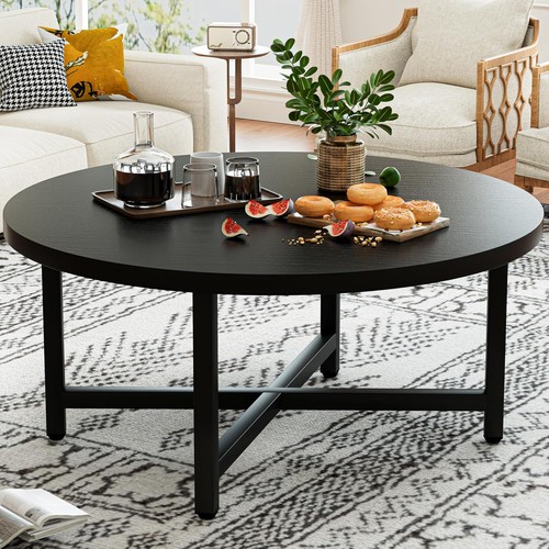 Round black coffee table - round,