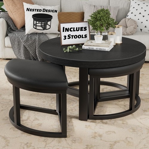 Round coffee table - w/, stools