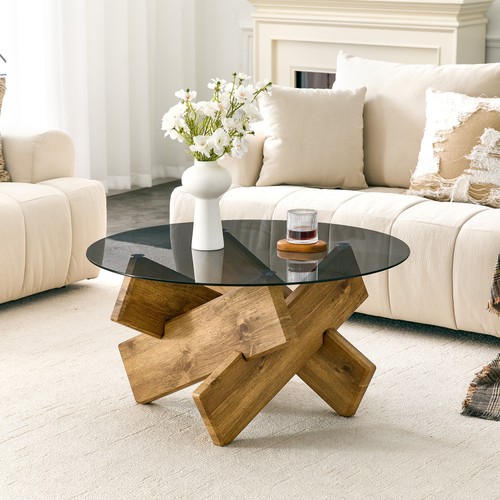 Round glass coffee table - glass,