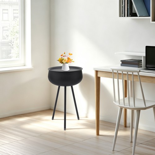 Modern black round side table - round,