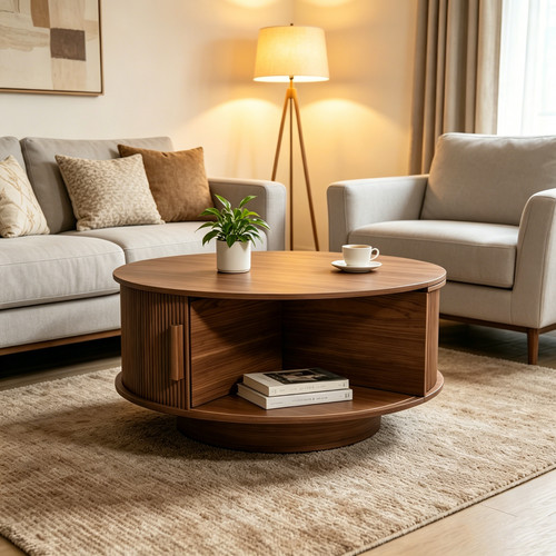 Walnut lift top round coffee - lift,