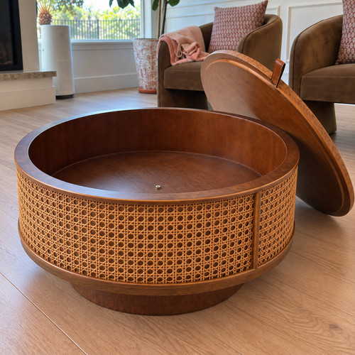 Low round faux rattan coffee - low,