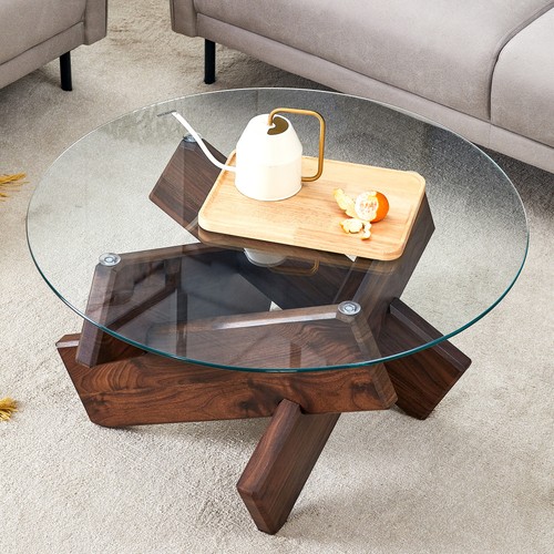 Round glass coffee - , table