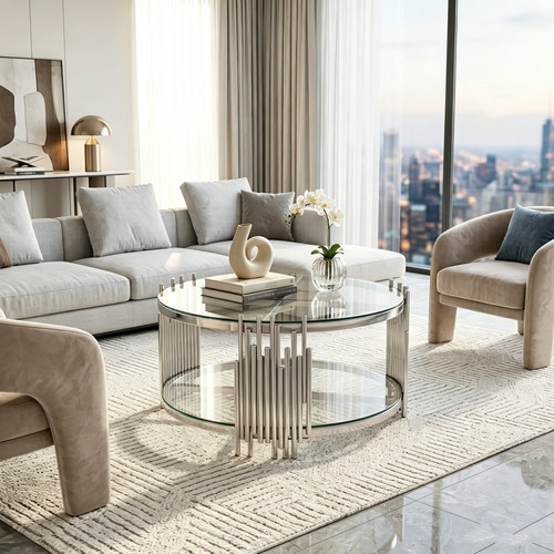 Round glass coffee table - glass,