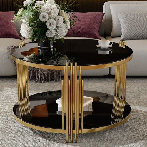 Round golden coffee table - round,